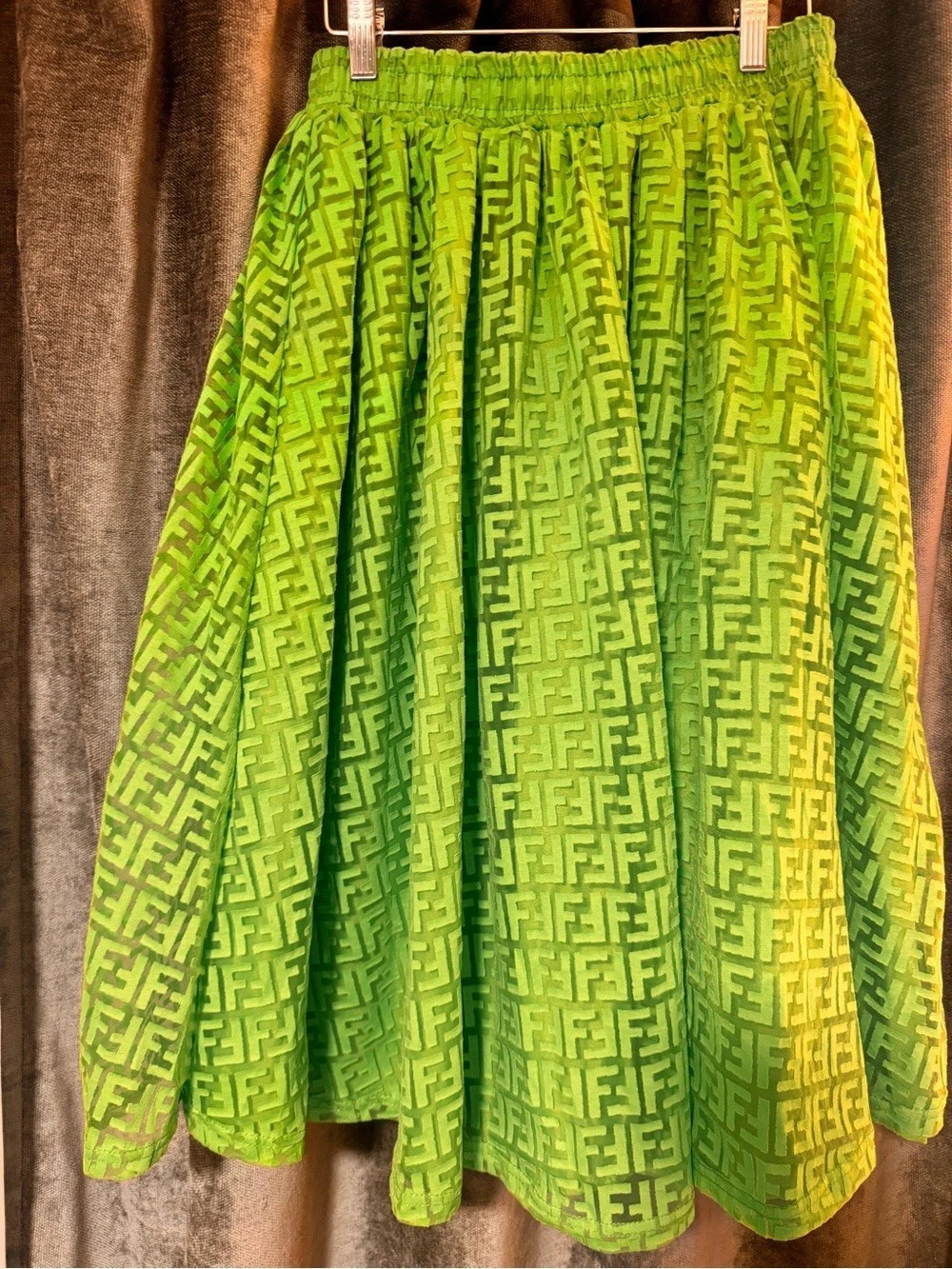 Fendi Green Geometric Midi Skirt (draw string fits M-XL)